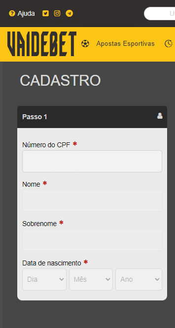 pagina de cadastro vai de bet
