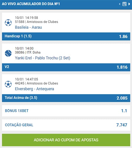 Exemplo de um acumulador do dia na 1xbet