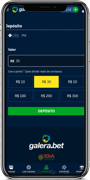 Processo de dep&oacute;sito no Galera.bet