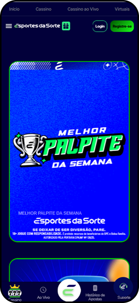 Banner da promo&ccedil;&atilde;o Melhor Palpite da Semana do Esportes da Sorte em fundo azul.