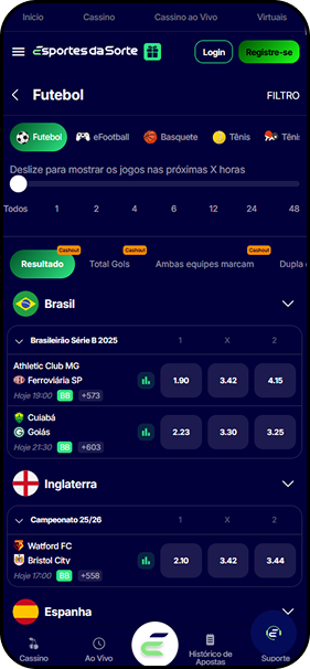 Lista de partidas de futebol no Esportes da Sorte com odds para jogos do Brasileir&atilde;o, Premier League e La Liga.