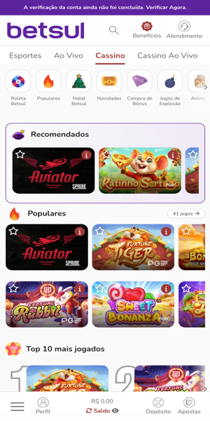 Imagem da seção de cassino online da Betsul