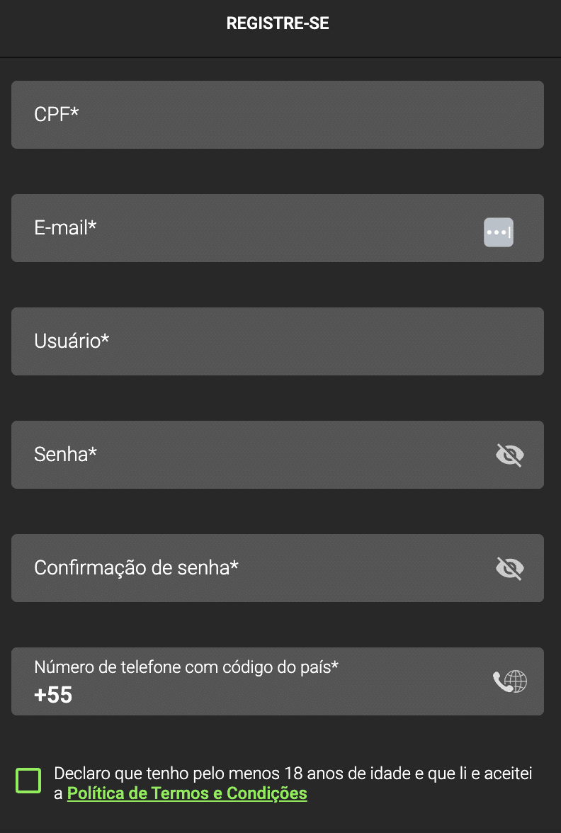 tela de cadastro da Luva Bet