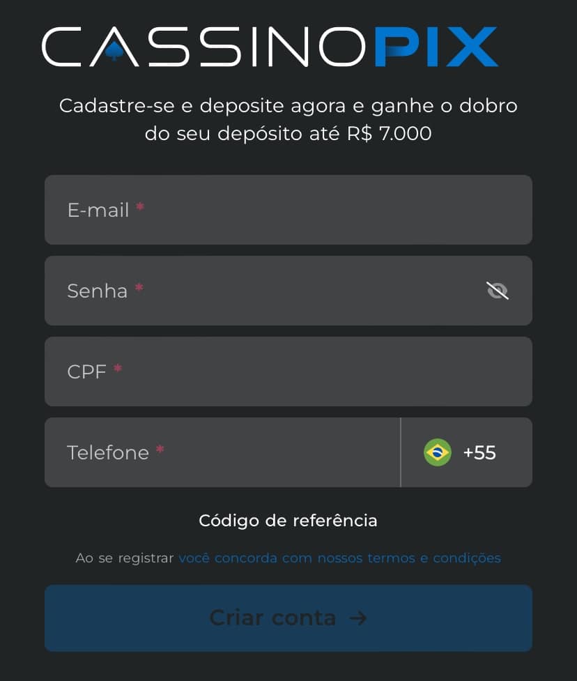 tela de cadastro no cassinopix