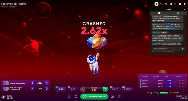 demonstrativo do jogo spaceman