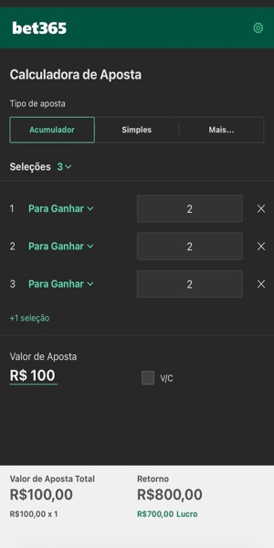 Imagem da calculadora de apostas da Bet365 para você realizar palpites mais precisos.