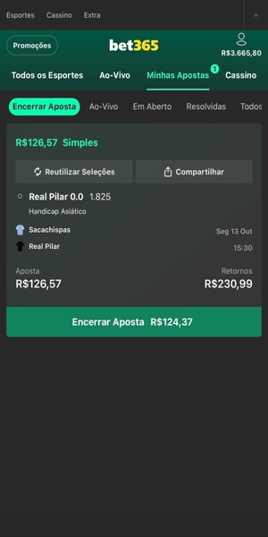 Imagem de apostas com possibilidade de cash out