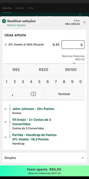 Imagem de um exemplo de uma aposta personalizada feita com o recurso Criar Aposta na Bet365