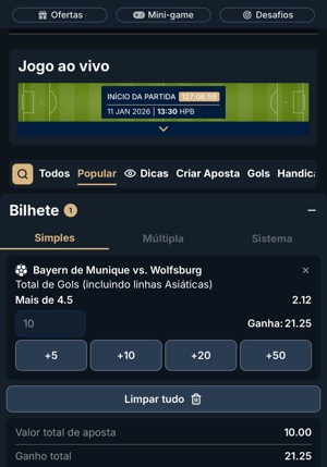 Imagem do bilhete de aposta realizado no site mobile da Estrela Bet
