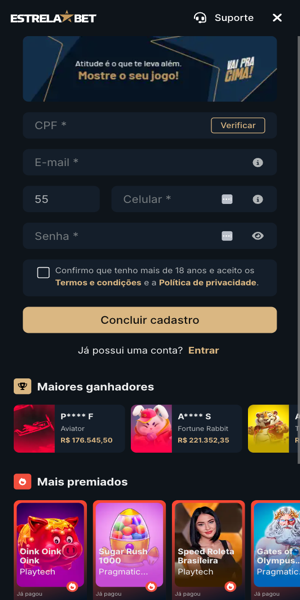 Imagem da tela de cadastro da Estrela Bet