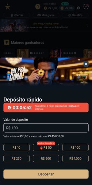 Imagem do processo de dep&oacute;sito via Pix na Estrela Bet