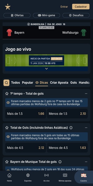 Imagem do recurso "Dicas" baseado em estat&iacute;sticas de jogos de futebol passados