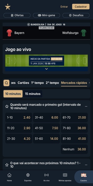 Imagem do recurso "Mercados r&aacute;pidos" em que voc&ecirc; pode apostar no que vai acontecer nos pr&oacute;ximos 10 ou 15 minutos de jogo.