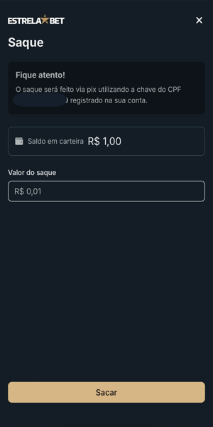 Imagem do processo de saque via Pix na Estrela Bet