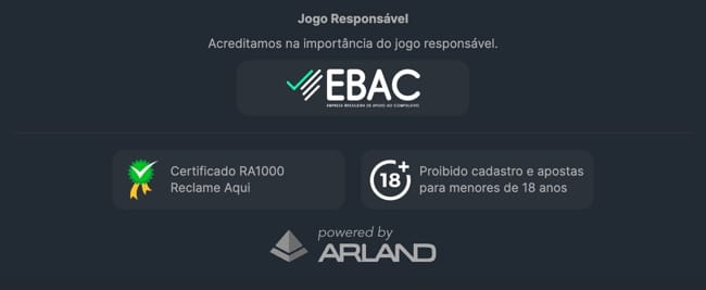 informações gerais sobre os protocolos de segurança e jogo responsável ao fim da página principal do site Casadeapostas