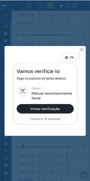 Imagem com processo de autentica&ccedil;&atilde;o facial para login na 1xBet Brasil