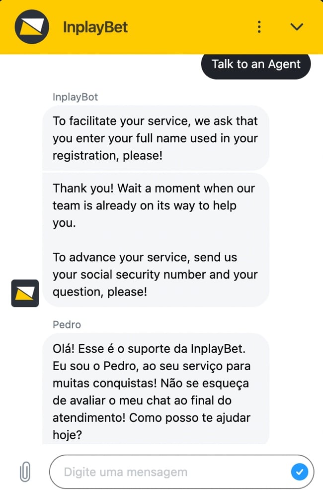 Tela com tentativa de atendimento no chat ao vivo para todos os clientes.