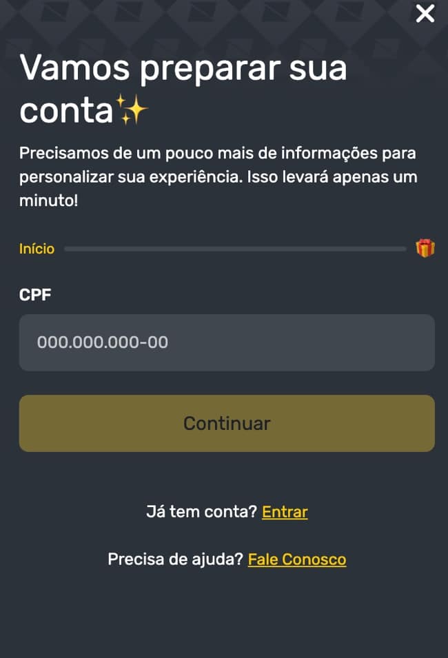 Tela de registro na Inplaybet