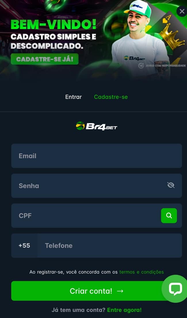 Tela de cadastro na BR4BET