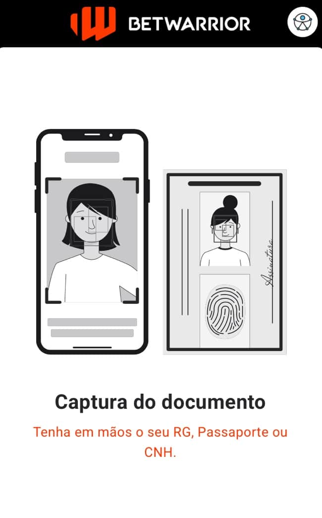 Tela inicial para o cadastro de uma nova conta. Na betwarrior, você deve começar já verificando sua identidade.