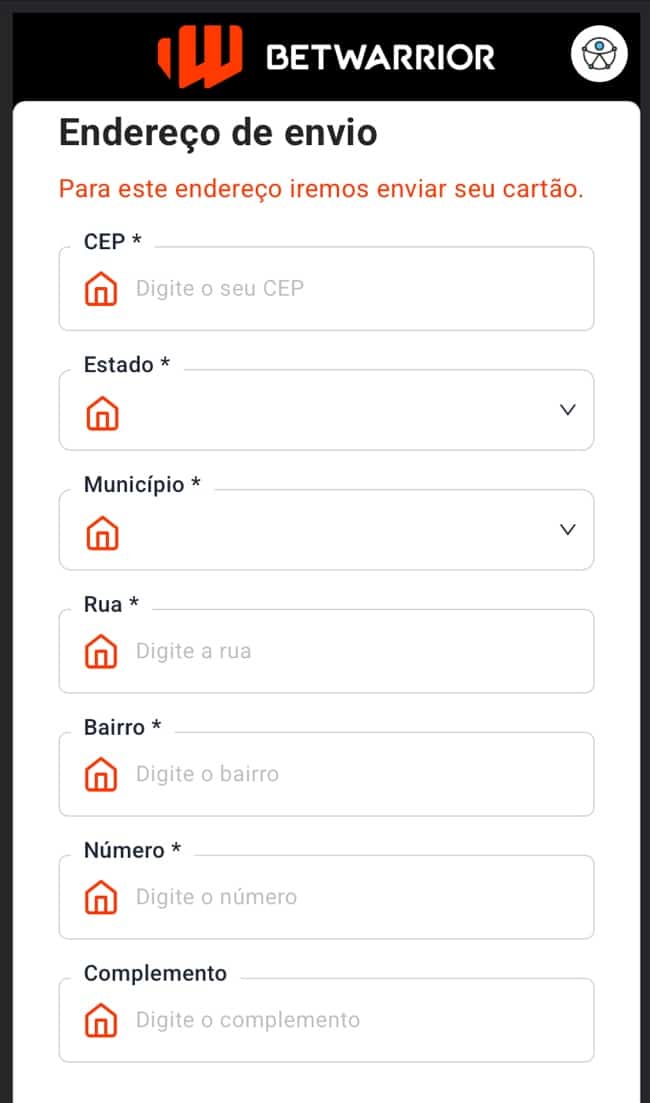 Terceira e última parte do formulário de registro com informações sobre seu endereço físico atualizado.