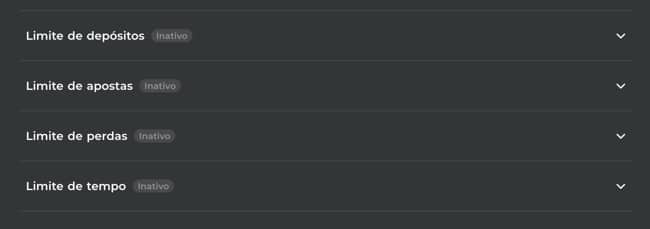 Tela com as opções de limites de pagamento, apostas e tempo de permanência da Esportivabet