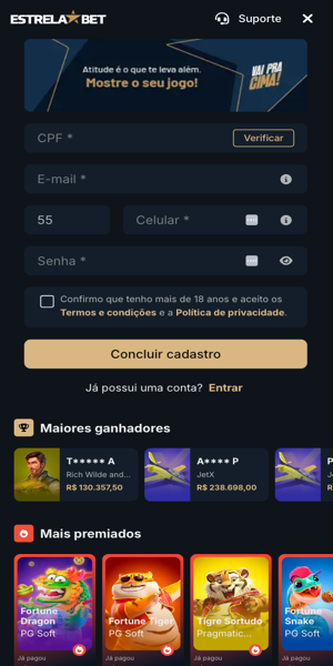 Imagem do cadastro na Estrela Bet