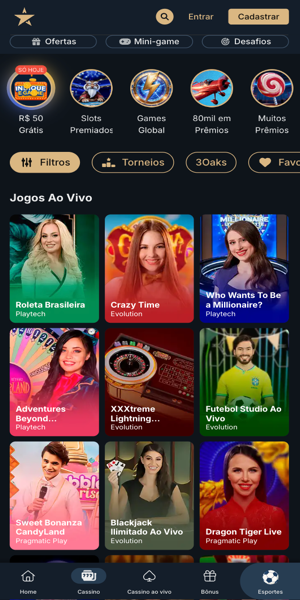 Imagem da p&aacute;gina de cassino ao vivo da Estrela bet