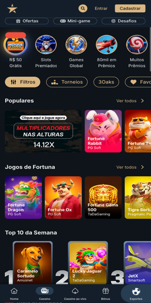 Imagem da p&aacute;gina inicial do cassino online da Estrela bet