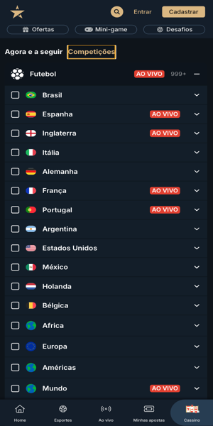 Imagem com as op&ccedil;&otilde;es de futebol na Estrela Bet