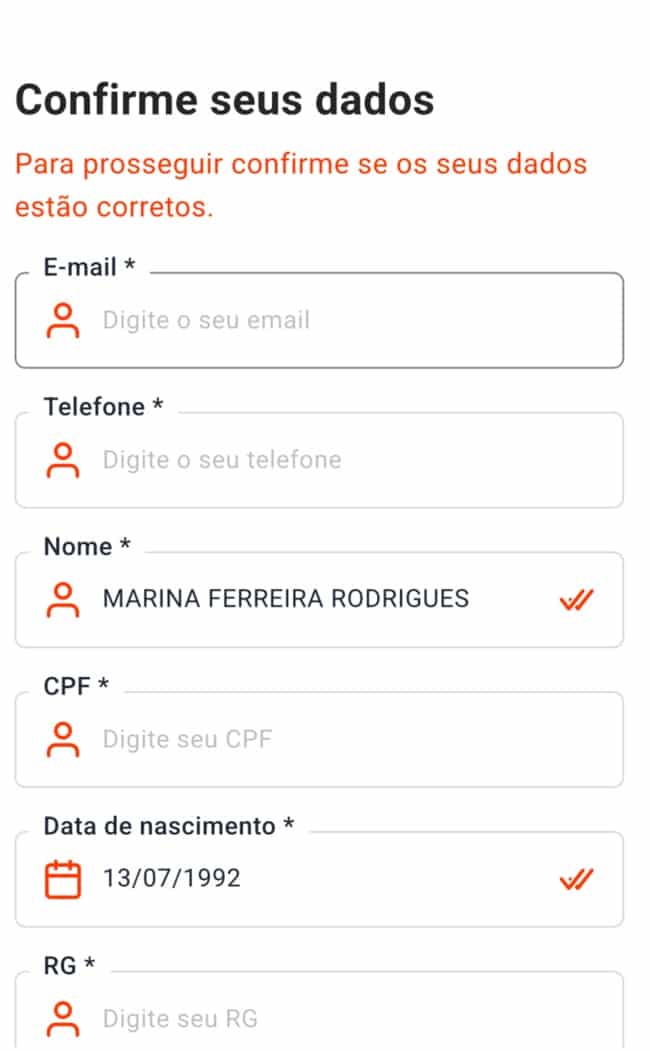 Tela com o formulário principal para novo registro na Betwarrior.