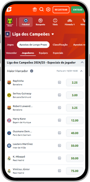 Apostas futuras para a Champions League na Betano