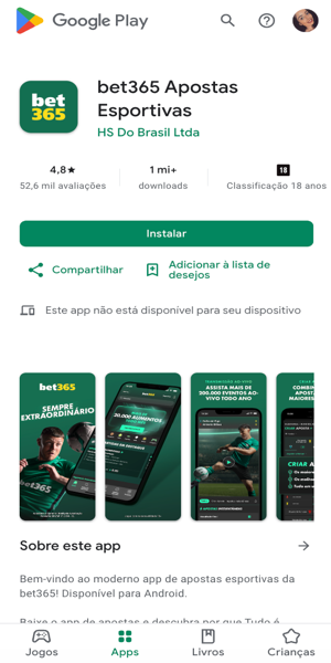 Imagem da p&aacute;gina de download do Bet365 app no Google Play Store