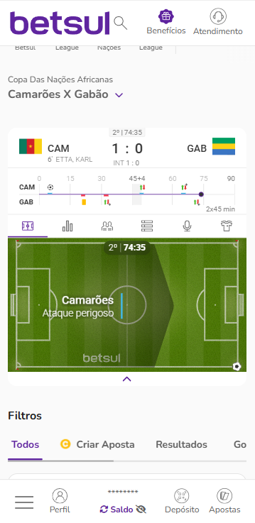 Campinho ao vivo na partida de Camarão x Gabão na Betsul