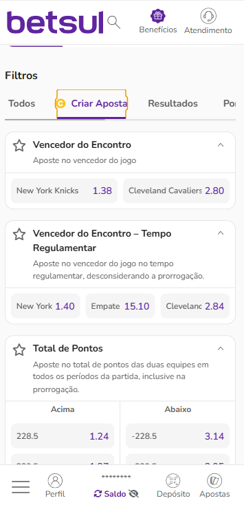 Partida da NBA com Criar Aposta disponível na NBA