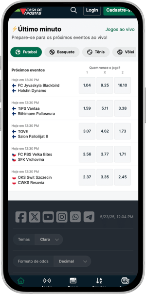 Tela com opções de apostas ao vivo no Casa de Apostas