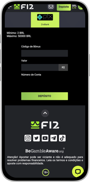 Tela de depósito da F12.bet