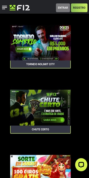 Imagem com a página de promoções da F12 bet.