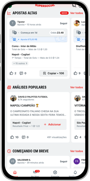 tela com imagem do SuperSocial com dicas de apostas na Superbet