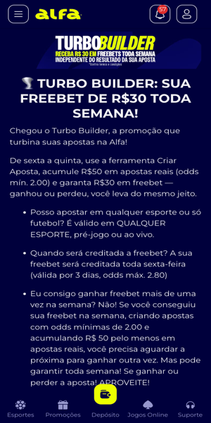 Imagem da p&aacute;gina de promo&ccedil;&atilde;o das apostas gr&aacute;tis na Alfa.bet