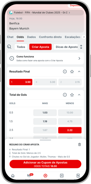 Exemplo de seleção de apostas feita com o Bet Builder da Superbet.