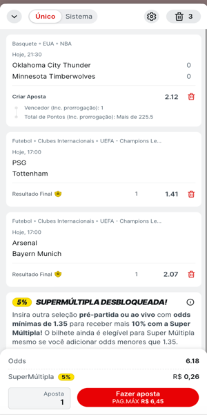 Imagem com bilhete com palpite Criar Aposta e outras apostas simples para desbloquear a SuperM&uacute;ltipla da Superbet