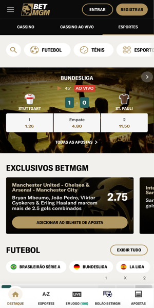 Imagem da tela inicial da opção de apostas esportivas da BetMGM