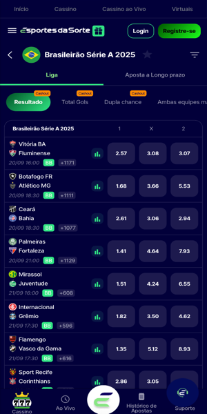 Imagem da seção de apostas no Brasileirão na Esportes da Sorte