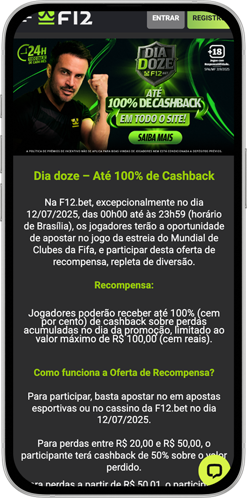 Imagem das regras da promo&ccedil;&atilde;o de cashback mensal da F12Bet