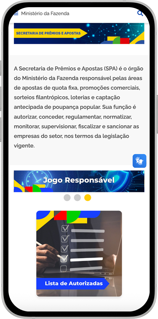Página oficial da Secretaria de Prêmios e Apostas no portal do Governo Federal.