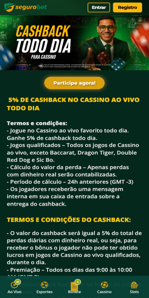 Imagem da p&aacute;gina da promo&ccedil;&atilde;o de cashback para cassino na Segurobet