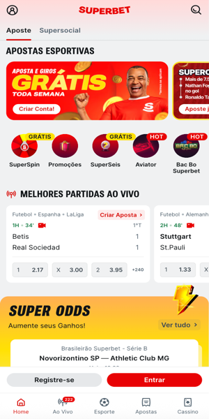 Imagem com a tela inicial da Superbet e apostas esportivas para iniciantes