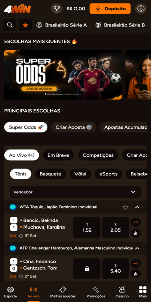 Imagem com opções de apostas esportivas e ofertas de odds na 4Win