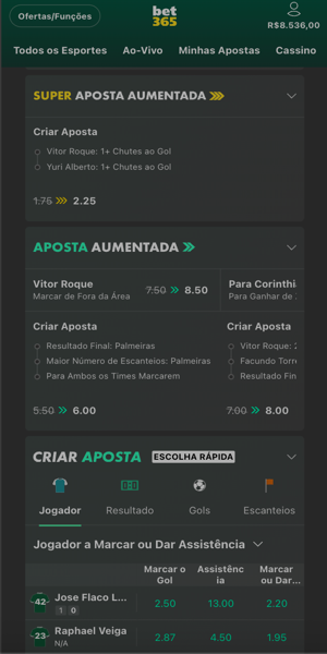 Apostas aumentadas di&aacute;rias dispon&iacute;veis na Bet365